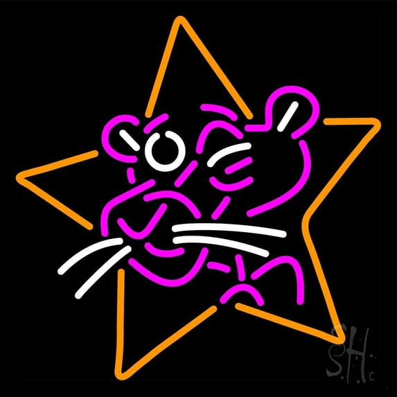 Pink Panther Star Logo LED Neon Sign 16 x 16 - inches, Black Square Cut Acrylic Backing, with Dimmer - Bright and Premium built indoor LED Neon Sign for café, club, party, event and stroefront.