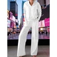 thumbnail image 3 of Grey V-Neck Wide-Leg Pants Set - Loose Long-Sleeved Blazer And Pants, Anti-Wrinkle For Both Office And Casual Wear, Machine Washable, Spring-Autumn Business Attire, Christmas Gift, 3 of 3