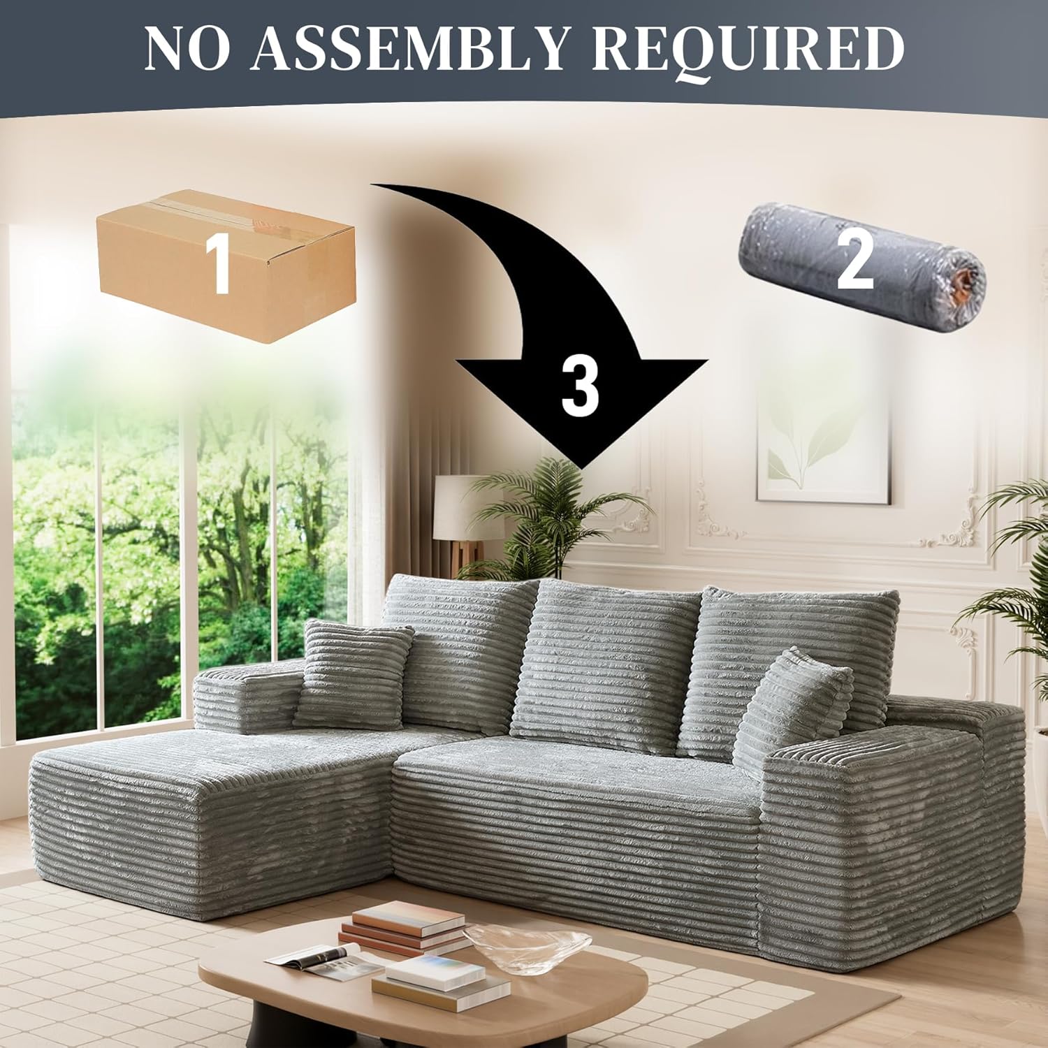AENKYO Modular Sectional Couch with L-Shape Chaise — Modern Living Room Sofa, Gray, Left-Facing, No Assembly