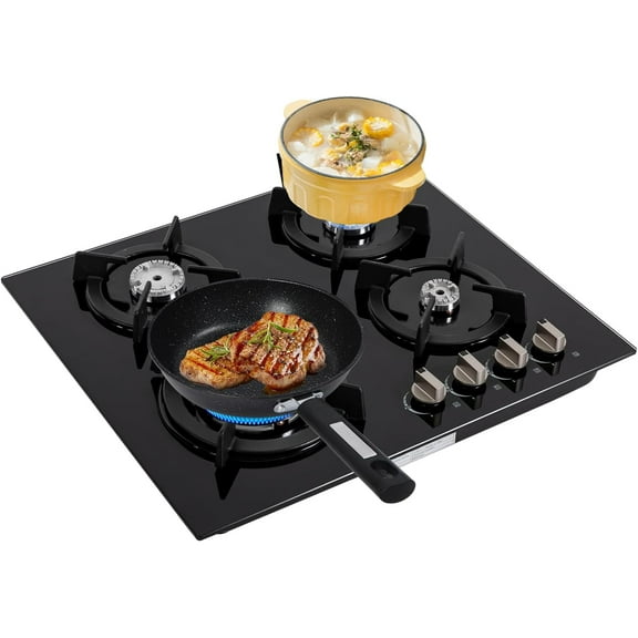 Tempered Glass Gas Cooktop, 23.2'' 4 Burners Built-in Gas Stovetop, Portable Gas Cooktop LPG/NG Dual Fuel Gas Stove for RVs, Apartments, Outdoor
