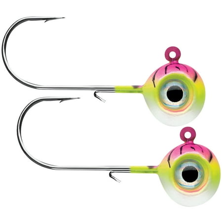 UPC: 0043193126614 | VMC 1/32 oz. Neon Moon Eye Jig – 2 Pack – Pink UV Fire