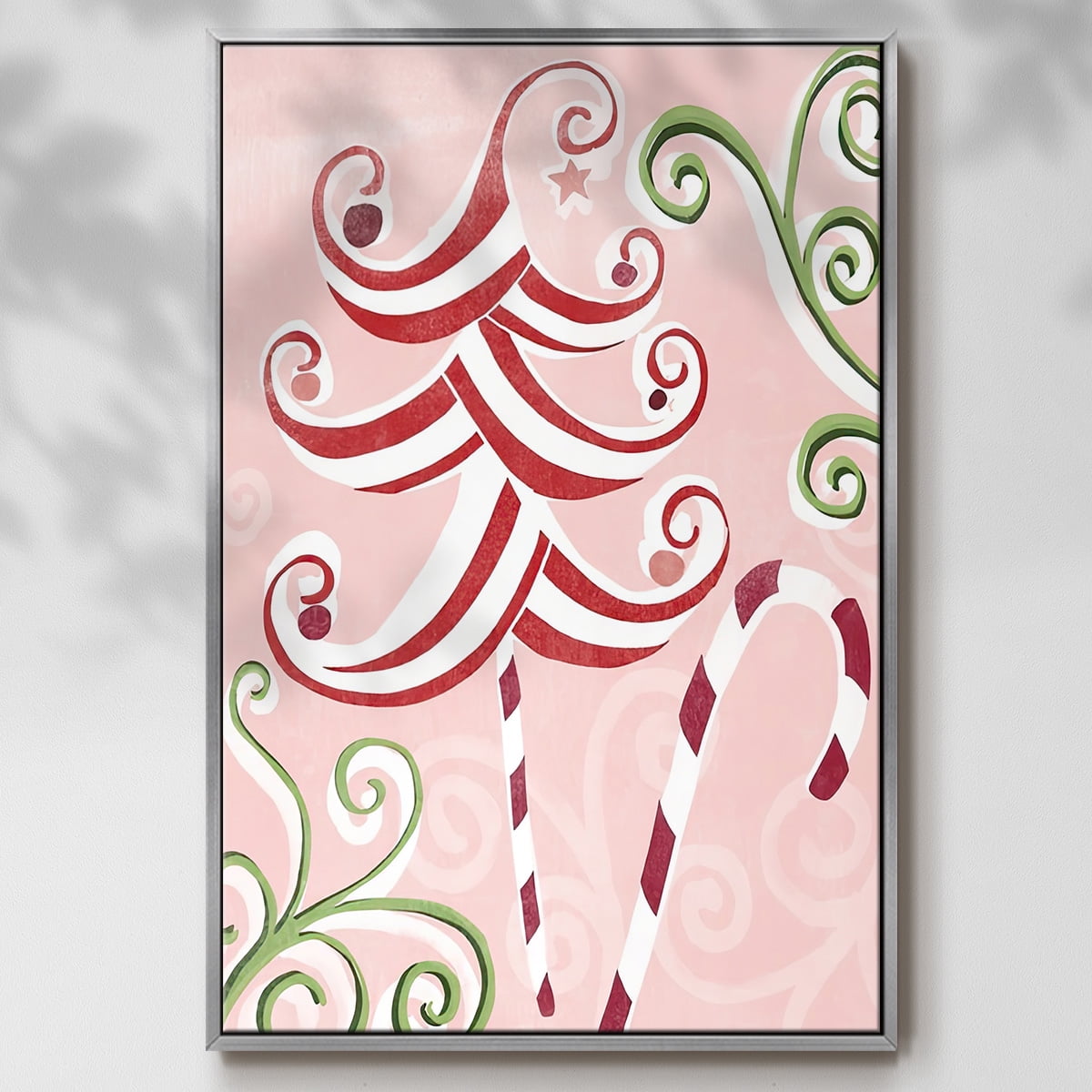 Candy Cane Holiday I - Framed Gallery Wrapped Holiday Canvas - 25 x 37 - Silver Frame
