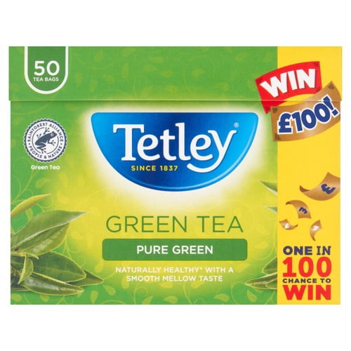 Tetley Pure Green Tea Bags 50's, British Import (Pack of 2)