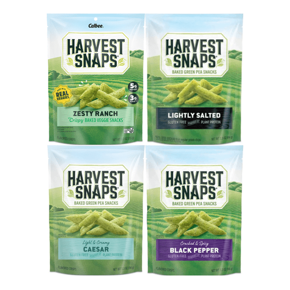 Variety Pack Harvest Snaps Veggie Chips - 4 Flavor Mix (Zesty Ranch, Lightly Salted, Caesar, Black Pepper) - Healthy Snack Option - 4 Pack - Crunchy & Delicious Veggie Snack for All Occasions