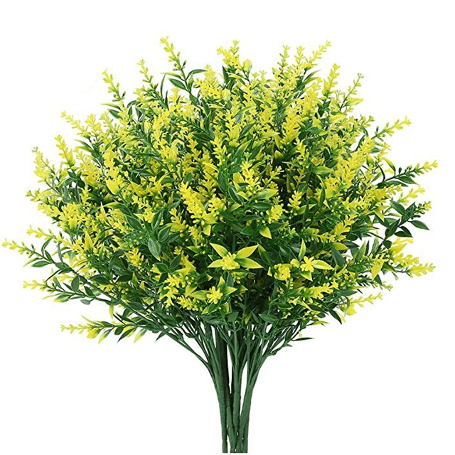 8 paquetes de flores artificiales de lavanda para exteriores, flores falsas para decoración, resistentes a los rayos UV, plantas de plástico sintético que no se decoloran