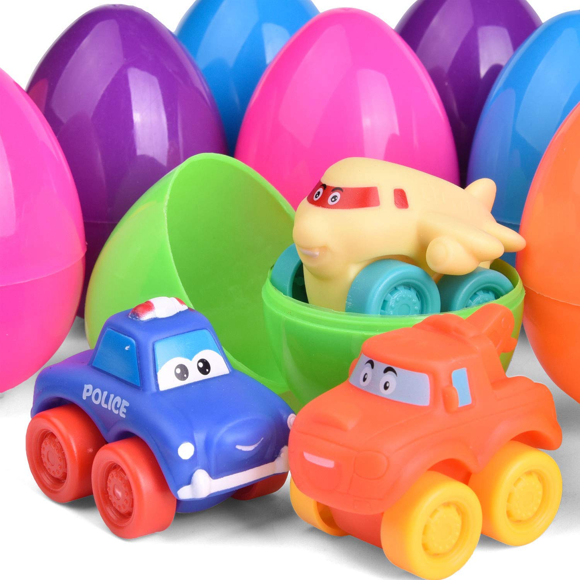 18 Pcs Easter Eggs Prefilled with Baby Cars for Easter Basket Stuffers, Soft Rubber Toy Vehicles for Baby Easter Gifts F-551 - image 3 of 4