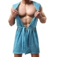 thumbnail image 2 of zeranth Men Sexy Hooded Nightgown Sleeveless Solid Color Hollow Out Mesh Summer Loungewear Lace-up Night Robe Homewear, 2 of 7