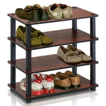 Furinno 4-Tier Stackable Turn-S-Tube Shoe Rack, Plastic and Wood, Dark Cherry and Black