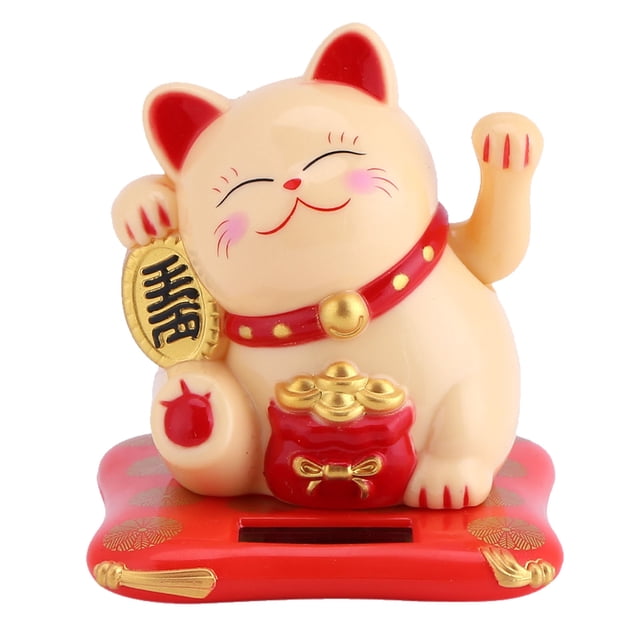 Uadme Fortune Lucky Wealth Welcoming Cat Solar Powered Cute Cat Maneki Neko Waving Cat Good Luck Cute Waving Cat for Wealth Welcome Home Display Car Happy Cats Decor(Amarillo)