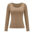 thumbnail image 4 of Women's Modal T Shirt Bra Long Sleeve Pajama Yoga Top Padded Casual Top Tee Shirt with Built In Bra Basic T-Shirts Solid Color Women's Bottom Long Sleeved Shirt and Underwear, 4 of 8