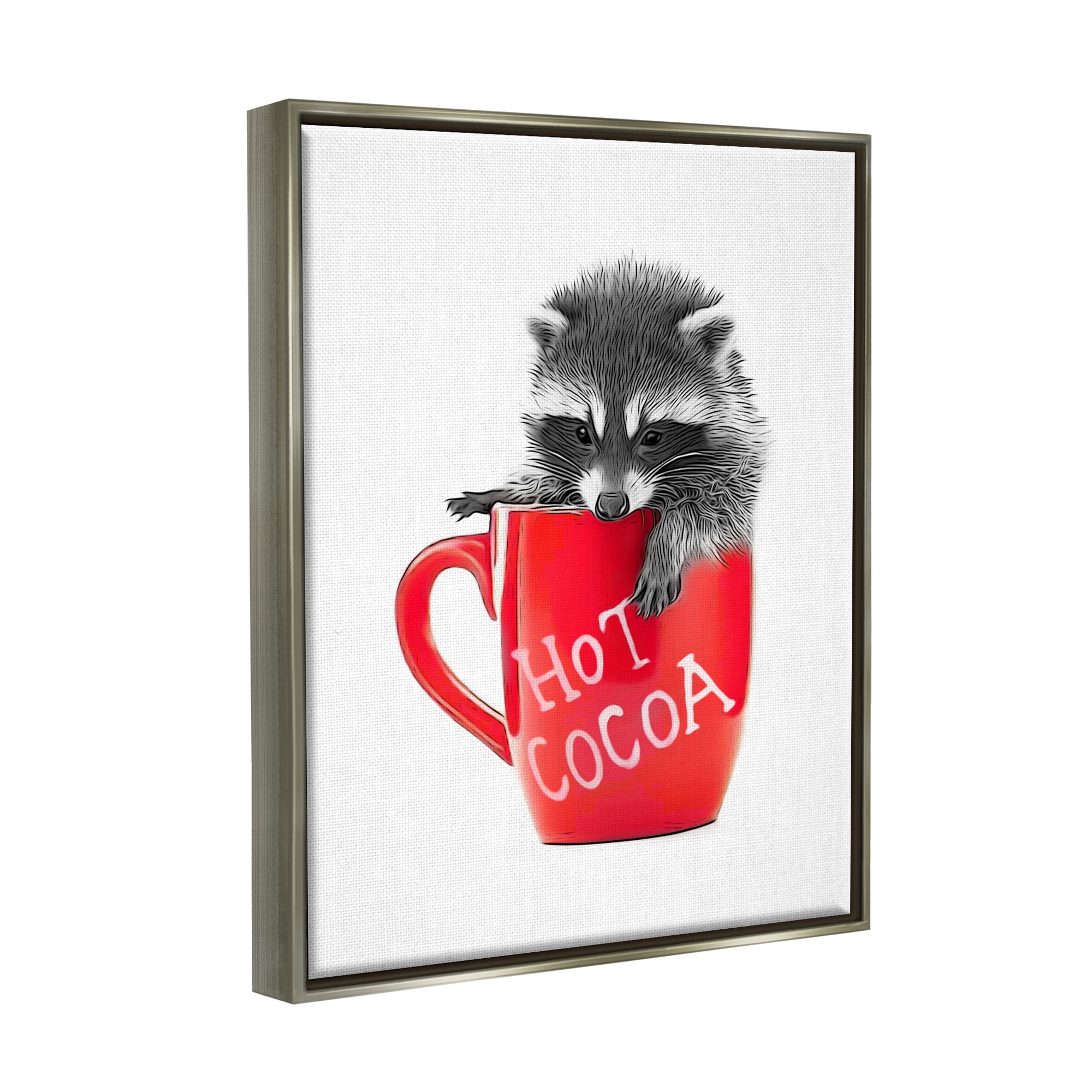 Stupell Industries Raccoon in Cocoa Mug Animals & Insects Painting Gray Floater Framed Canvas Art Print Wall Art, 25 x 31