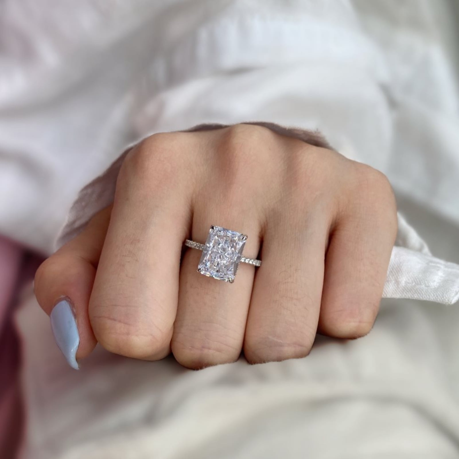 5 Carat Hidden Halo Anniversary Wedding Ring CZ Crushed Ice Radiant Cut Engagement Rings 925 Sterling Silver Promise Ring for Women Her Wife Girlfriend Size 5-9