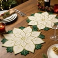thumbnail image 2 of Christmas Poinsettia Placemats Set of 2,Embroidered Table Mats Red Green Round Flower Fabric Mats,Double Layer,Xmas Dinner Table Doilies Festive Party Home Decoration, 2 of 6
