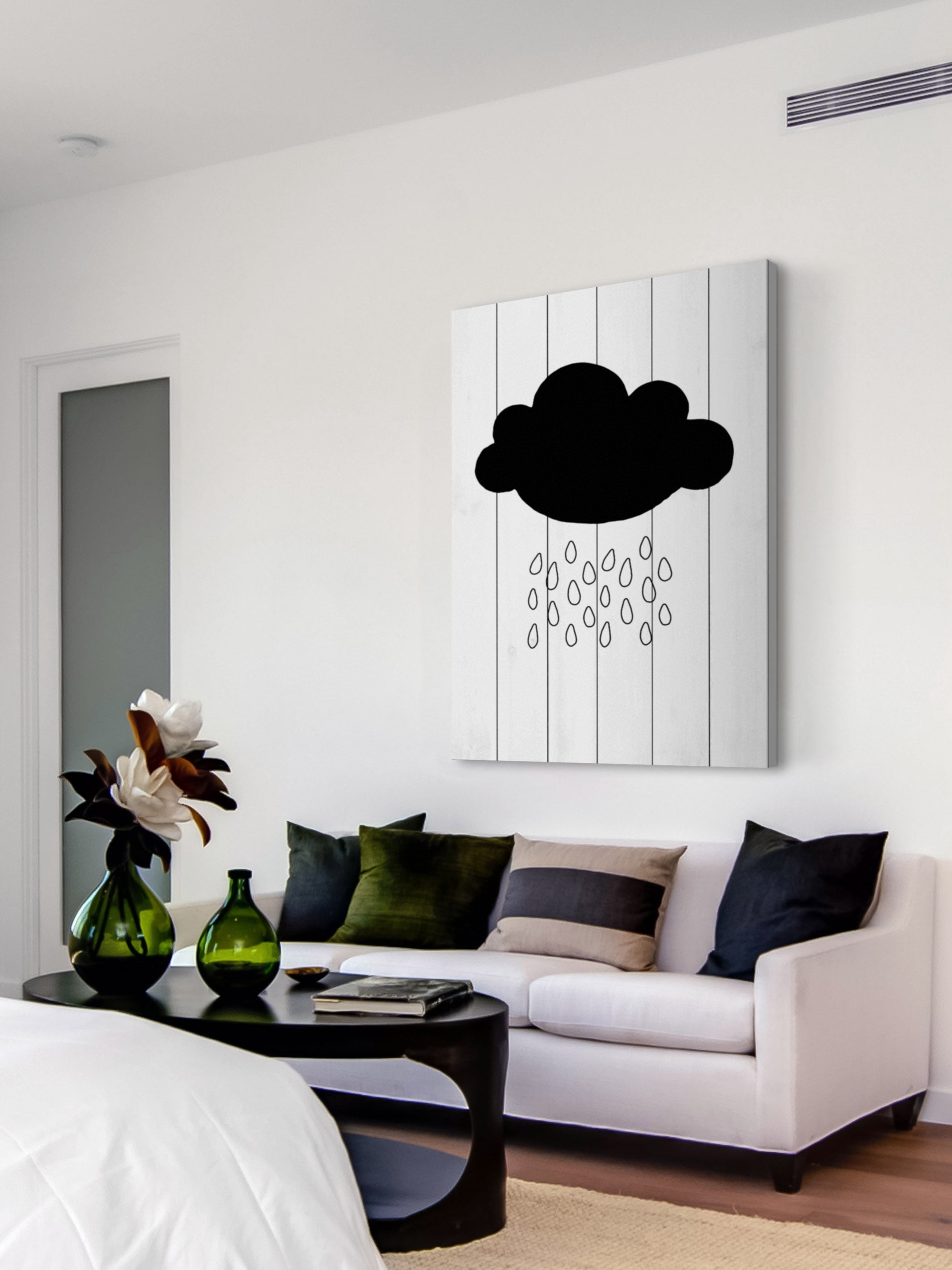 "Black Cloud" Painting Print on White Wood