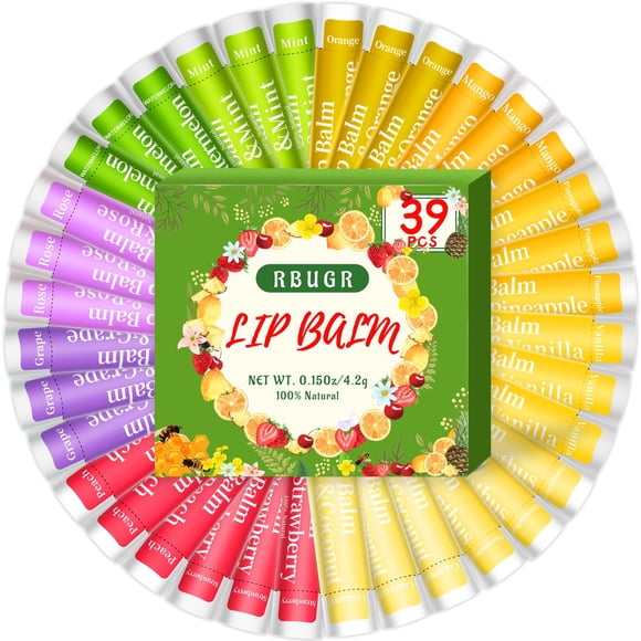 RBUGR Paquete de 39 bálsamos labiales, 12 bálsamos labiales con sabor a granel, juego de bálsamos labiales naturales, cera de abejas, bálsamos labiales hidratantes y calmantes, regalos a granel para m