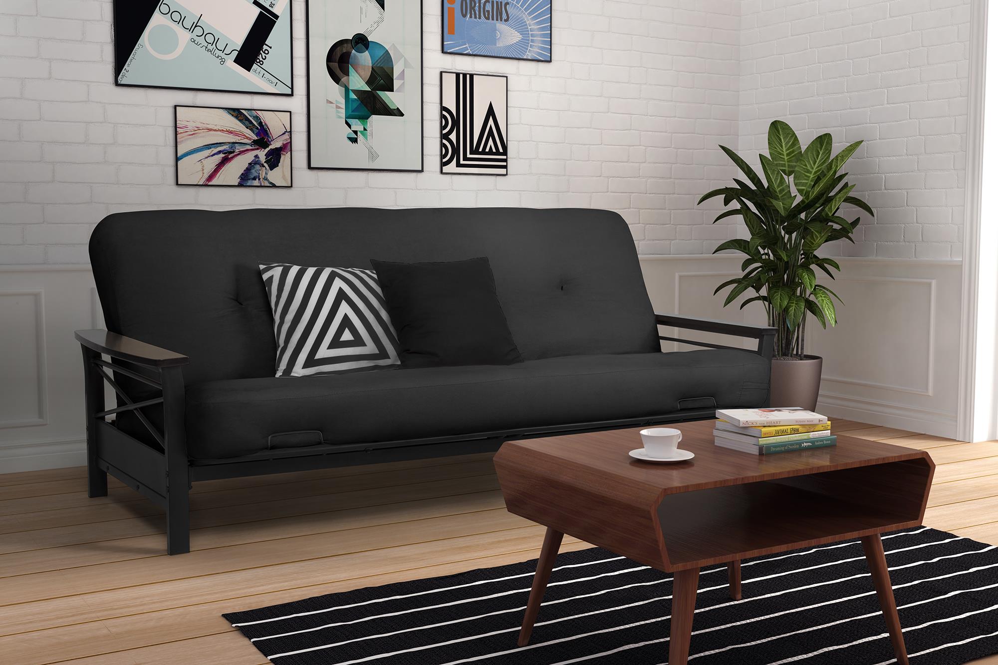 DHP Nadine Black Metal Futon Frame with Coil Full Futon Mattress