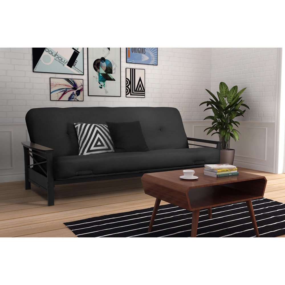 DHP Nadine Black Metal Futon Frame with Coil Full Futon Mattress