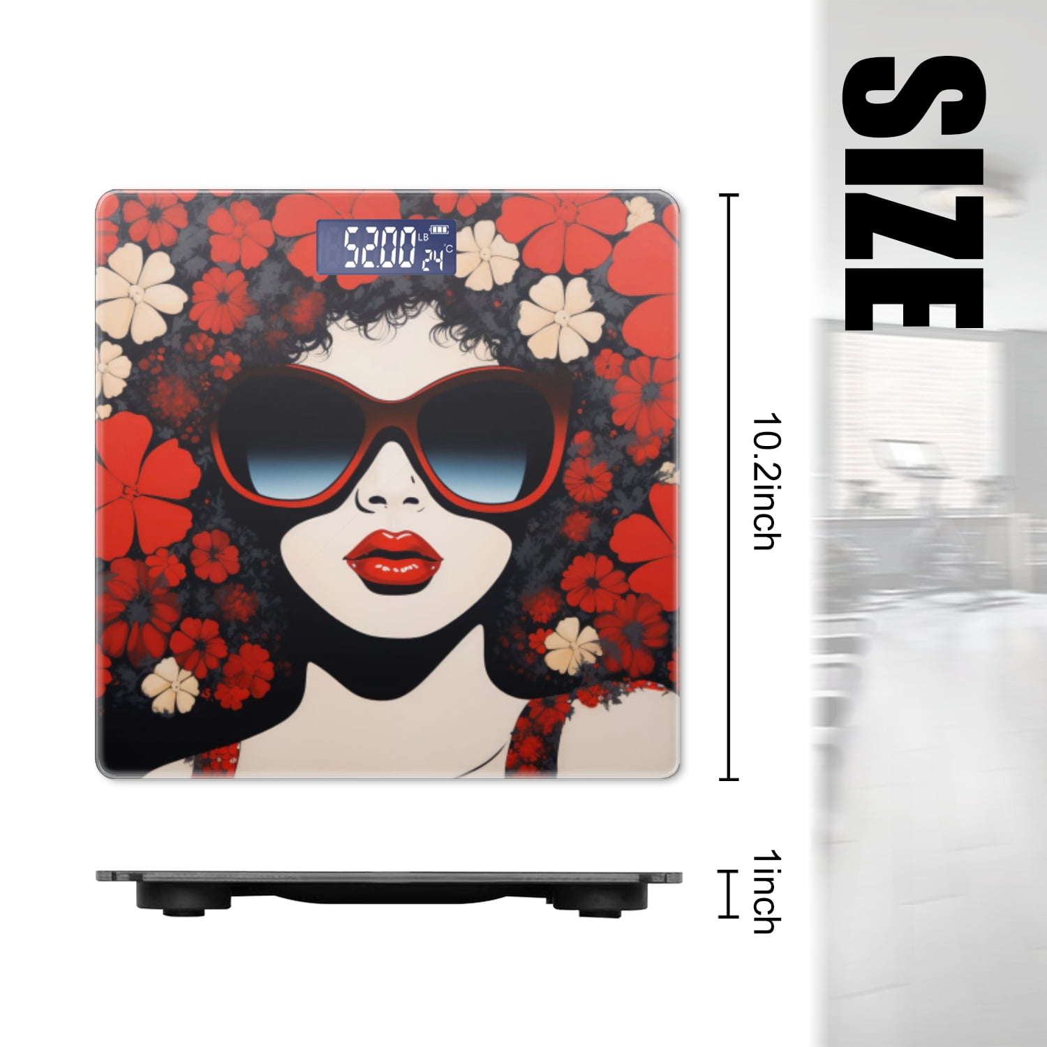 Digital Bathroom Scale with Large LCD Display,High Capacity Scale 400 lbs High Precision body fat scale-Painting Of Afro-American Woman With Red Sunglasses