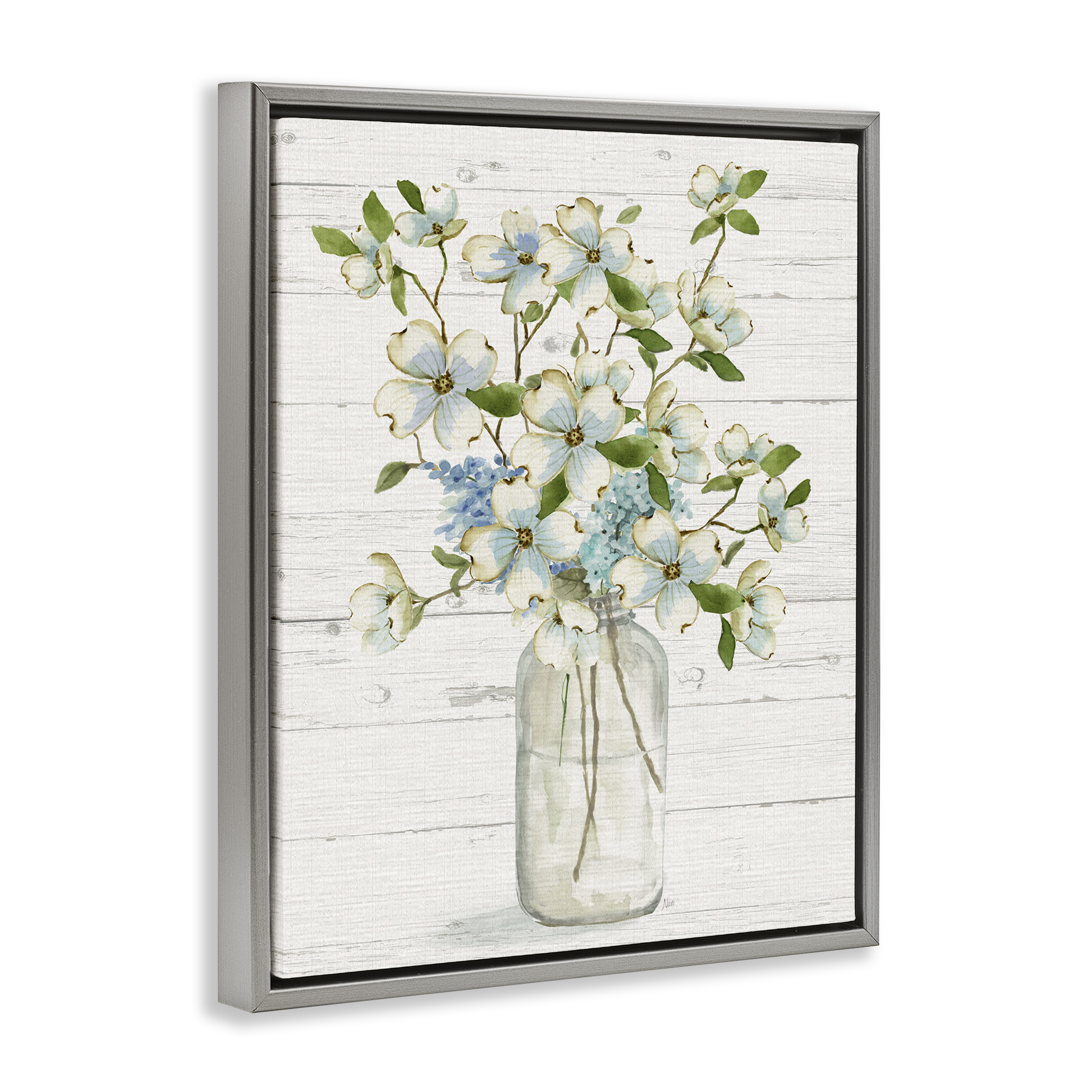 Stupell Industries Soft Dogwood Bouquet Botanical & Floral Painting Gray Floater Framed Art Print Wall Art, 25 x 31