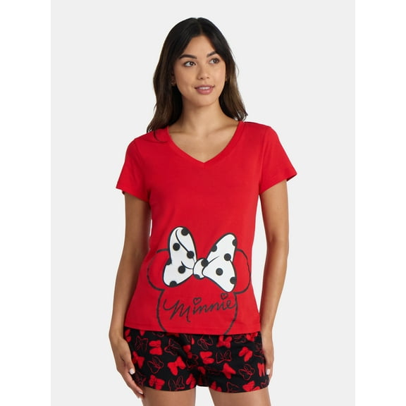 Disney Women's Minnie Mouse Bow Graphic Tee with Short Sleeves, Sizes S-XXL