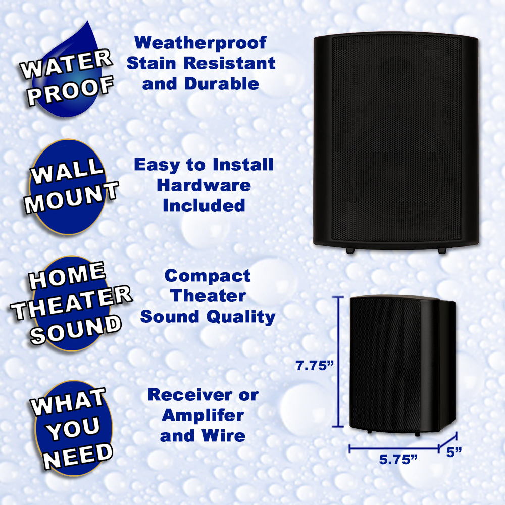 Theater Solutions TS425ODB Indoor or Outdoor Speakers Weatherproof Mountable Black 2 Pair Pack - image 2 of 6