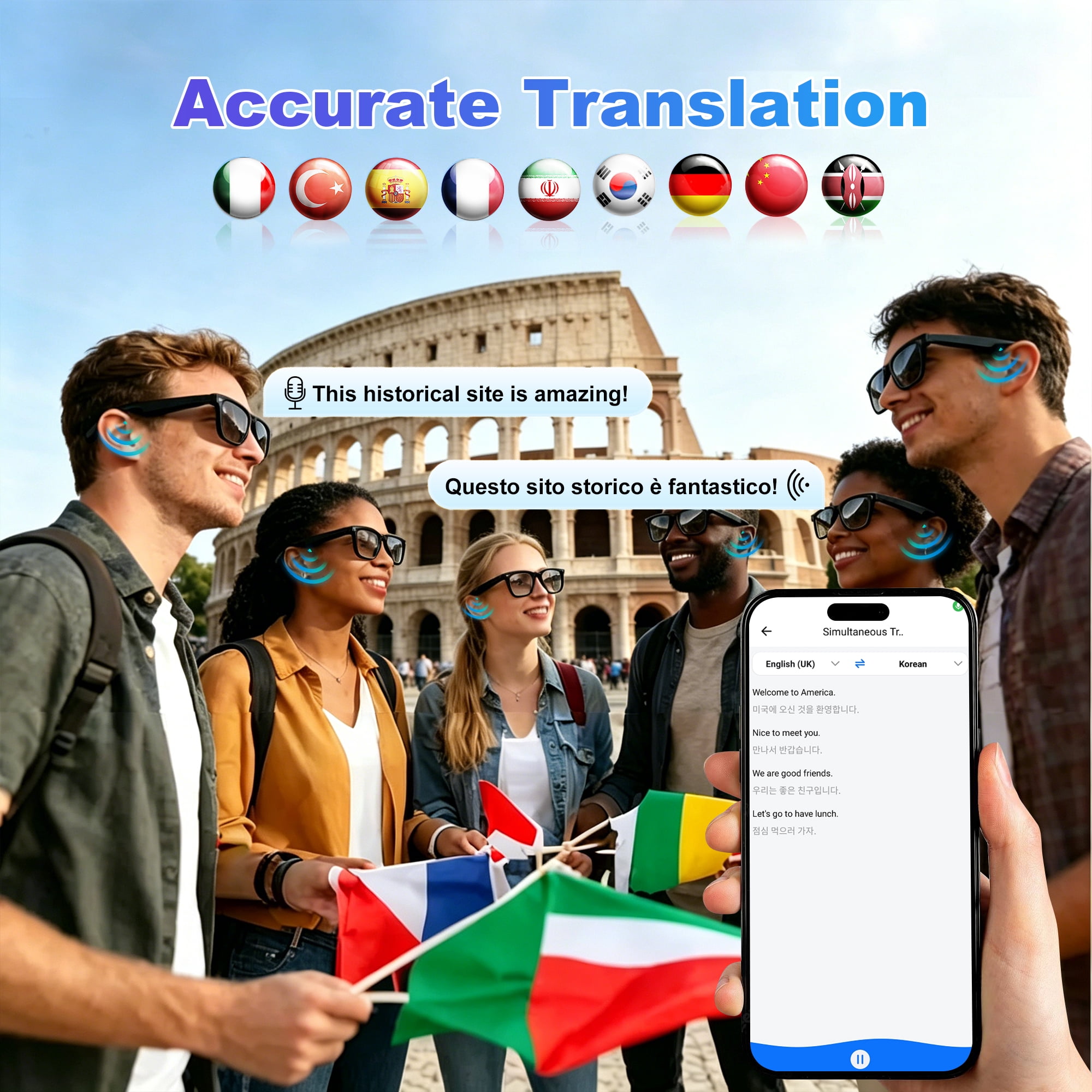 CamelParty AI Smart Glasses with Camera and Bluetooth, Recording Sunglasses with Voice Assistant, WI-FI, Real-Time Translation, Hands-Free Calls & Music