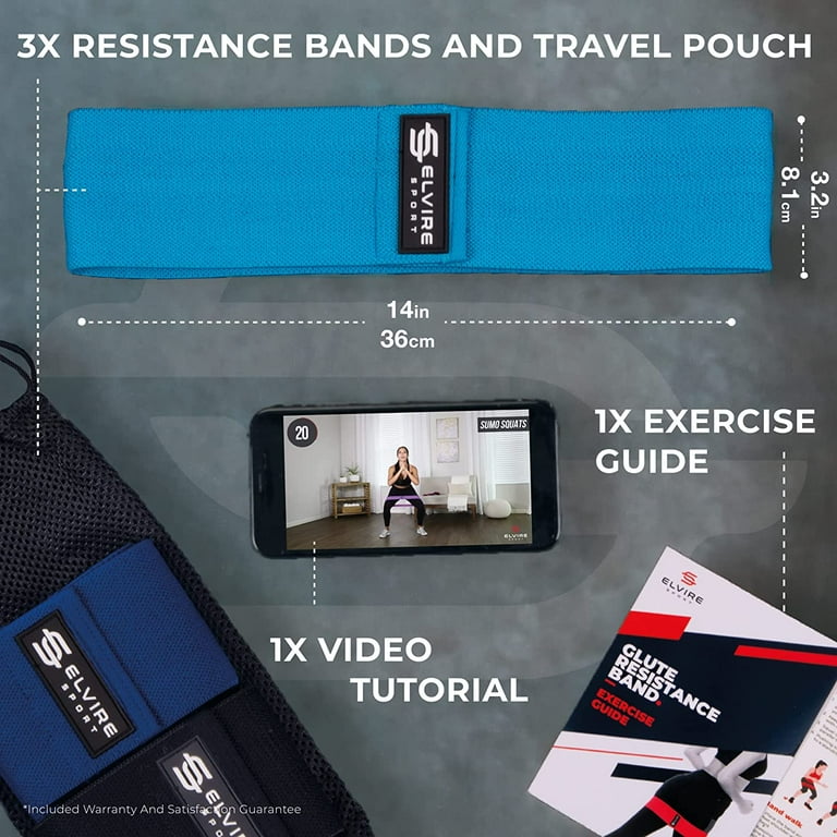 Elvire Sport 3 Pc Fabric Resistance Bands Set Pull Up Assist Exercise Bands Blue Black