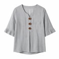 thumbnail image 5 of Ashirexll Tops for Women Trendy Fashion Casual Solid Color 3/4 Sleeve Button Blouses Shirt Top Pullover for Spring, 5 of 5