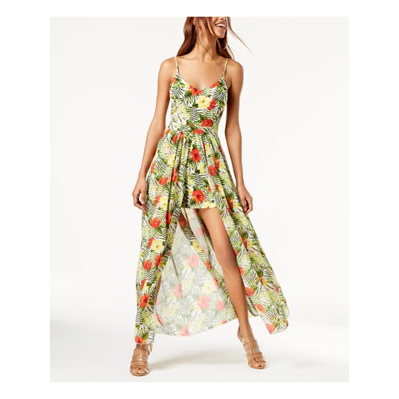 Xoxo Juniors Green Multi Spaghetti Strap Tropical Print Maxi Romper XL