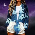 thumbnail image 2 of Gamivast Tie Front Cardigan for Women Long Lantern Sleeve Cropped Bolero Shrugs Print Lightweight Dress Cover Up Tops for Fall Halloween Party Casual Outerwear, 2 of 6