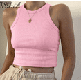 thumbnail image 1 of Faithtur Débardeur Femme Décontracté Couleur Unie Col Rond Sans Manches Crop Top, 1 of 6
