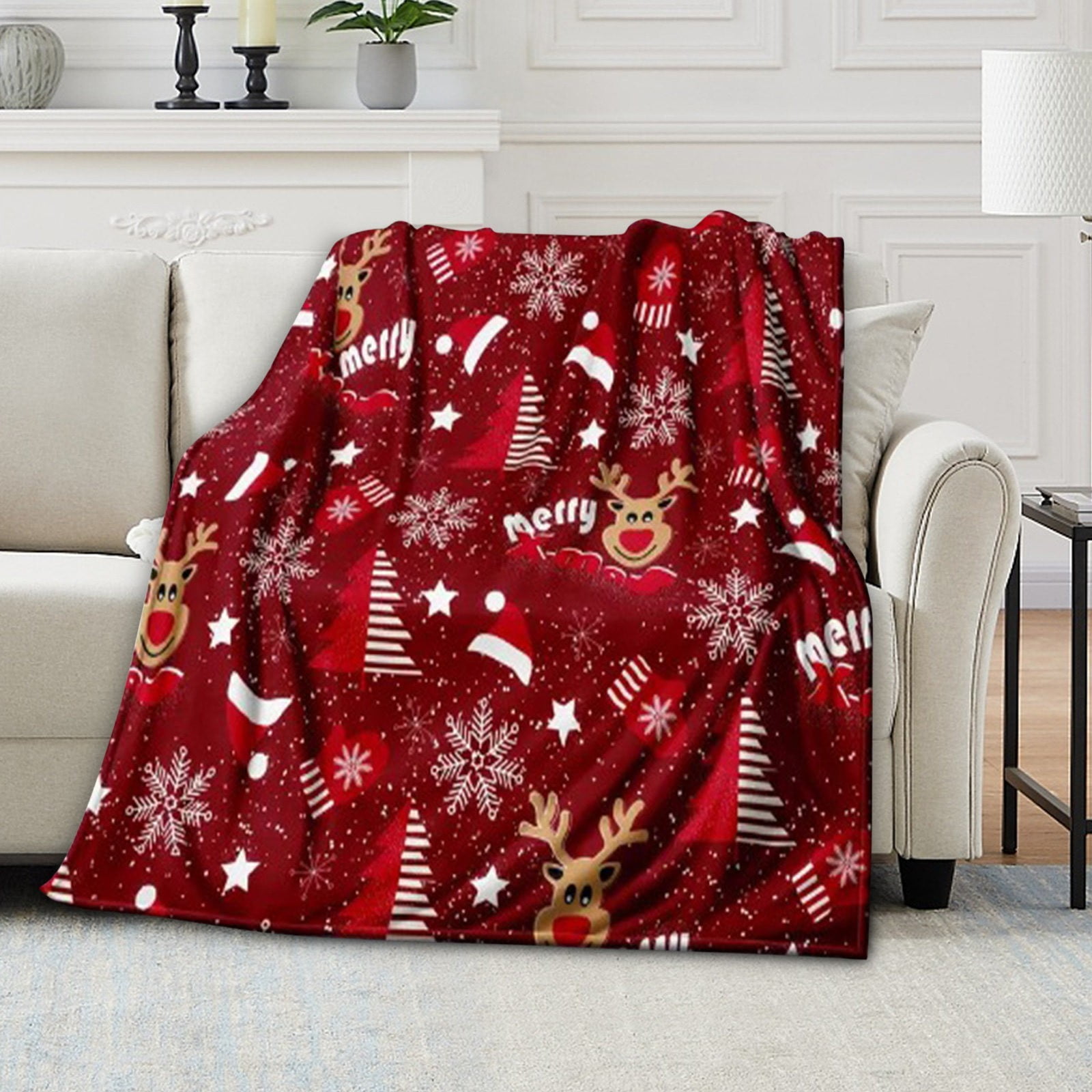 Plaid Polaire Noël 150x100cm - Motifs Branches De Pin Et Baies, Flanelle Douce Pour Canapé Ou Lit