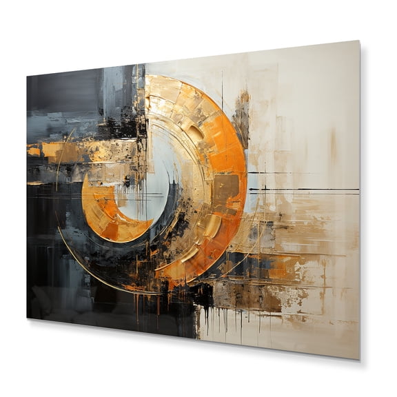 Designart "Gleaming Geometry Gold Grey painting VII" Abstract Collages Metal Wall Art