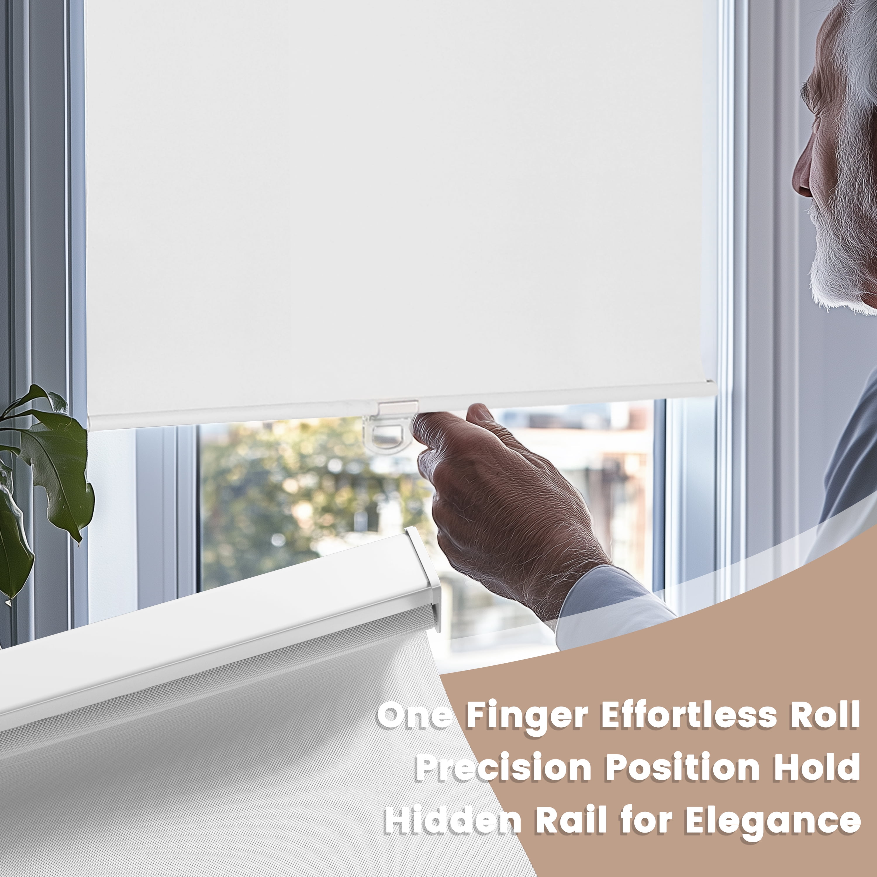 Amgo Free-Stop Cordless Blackout Roller Shades – Thermal-Insulated Easy Install Window Blinds for Home, Bedroom, Office & Door (White, 24" W x 72" H)
