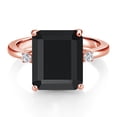 thumbnail image 3 of Gem Stone King 18K Rose Gold Plated Silver 12X10MM Black Onyx and 2MM White Lab Grown Diamond 3 Stone Engagement Ring for Women | 5.85 Cttw | Gemstone December Birthstone | Size 7, 3 of 6