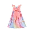 thumbnail image 2 of Girls Dress Tie Dye Backless Pink Bow Tie Cross Ruffle Flare Sleeve 4 Years, 2 of 6