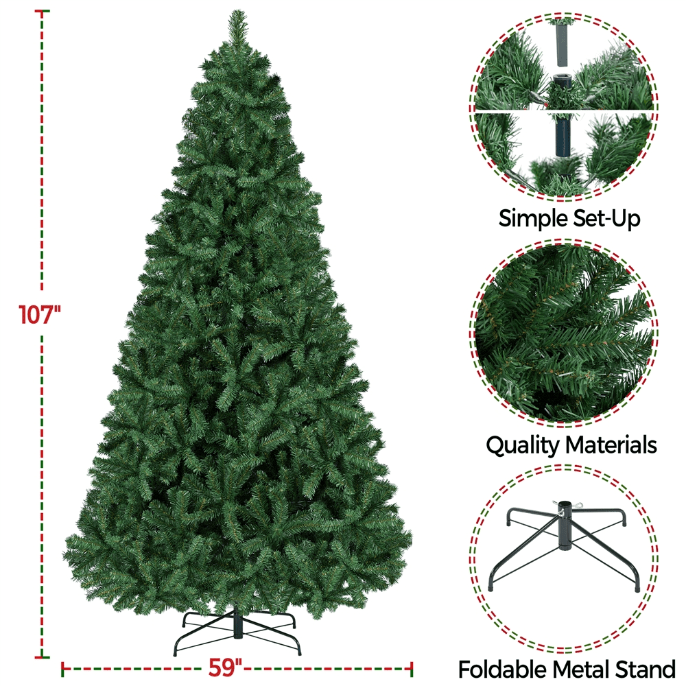 Renwick 9Ft Hinged Spruce Artificial Christmas Tree with Foldable Stand, Green