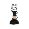 thumbnail image 6 of BLISSFUL STEP Women's Lace Up Heels Faux Fur Stiletto High Heel Sandals Black 9, 6 of 7
