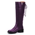 thumbnail image 3 of FSJ Women Lace Up Back Knee High Fashion Boots Round Toe Side Zipper Low Chunky Heels Tie Riding Booties Shoes Size 5 Purple, 3 of 4