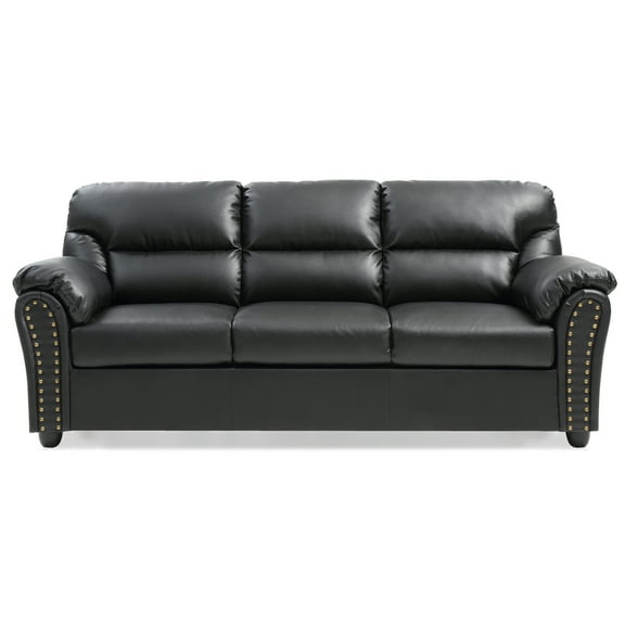 Passion Furniture Olney Black Flared Arm Faux Leather Straight Sofa PF-G263-S