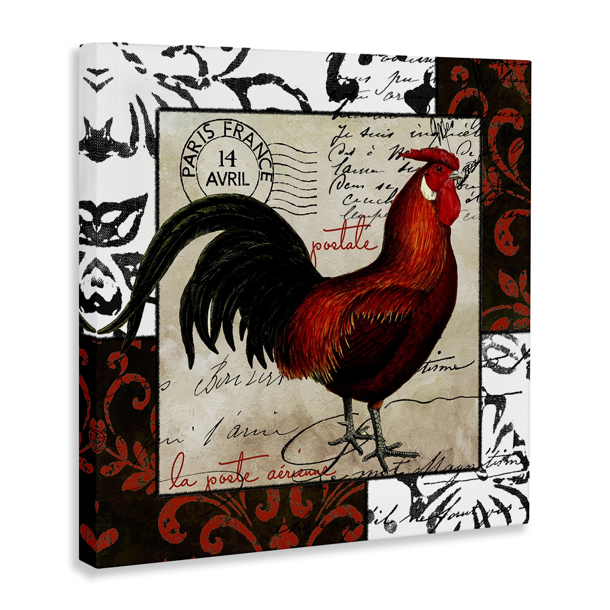 Stupell Industries Rooster & Vintage Post Animals Painting Wrapped Canvas Art Print Wall Art, 30 x 30