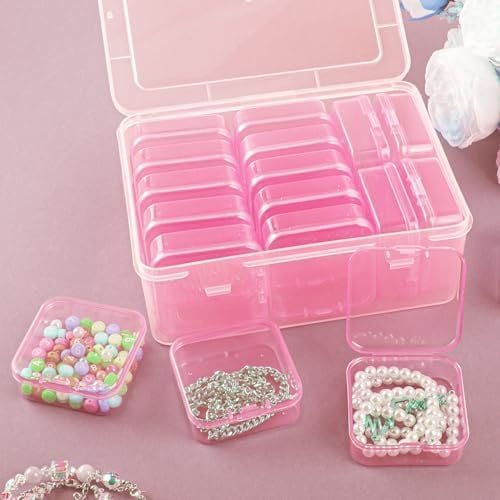 Jewelry Organizer Box with 12 Small Boxes Portable Storage for Earrings Pills DIY Craft Accessories for Travel Use.,Pink,A