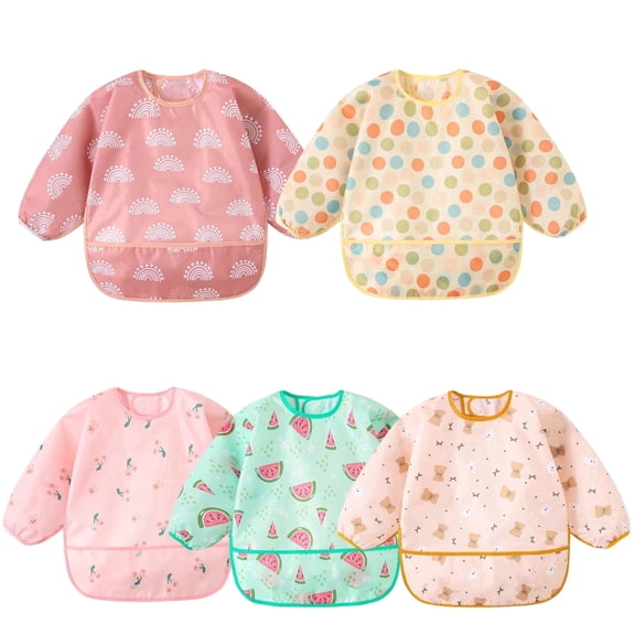 Haimoburg Baby Bibs Long Sleeve Waterproof 5 Pack for 5-30 Months