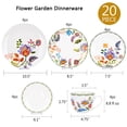 thumbnail image 3 of Flower Garden Dinnerware Set of 20 for 4 pers. Dinner Plates Dinner Bowls Dessert Plates Serving Bowls and Tea Cups with Saucer, 3 of 10