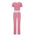 thumbnail image 4 of Camisas de Manga Corta para las Mujeres Fallow Blusa de Color Sólido con Set de Pantalones de Bolsillo, Cuerda de Dibujo de Cintura Elástica para el Uso Casual de Verano, 4 of 4