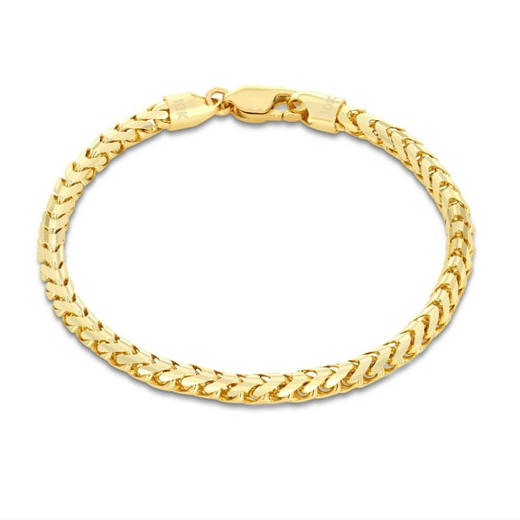 Nuragold 10k Real Yellow Gold Solid Franco Diamond Cut 4mm Spiga Wheat Chain Bracelet (7"-9") Italian Jewelry for Men