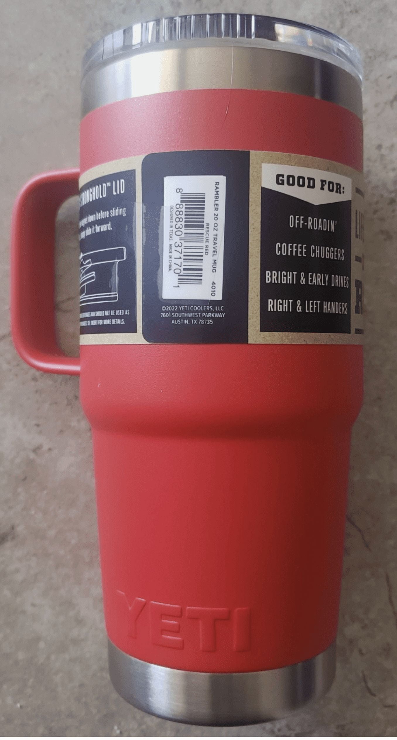 YETI 21071501392 Rambler 20 oz. Travel Mug with Stronghold Lid, Rescue Red