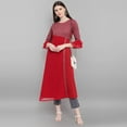thumbnail image 3 of Janasya Indian Round Neck 3/4 Sleeve Digital Print Maroon Poly Crepe Kurta For Women, 3 of 7