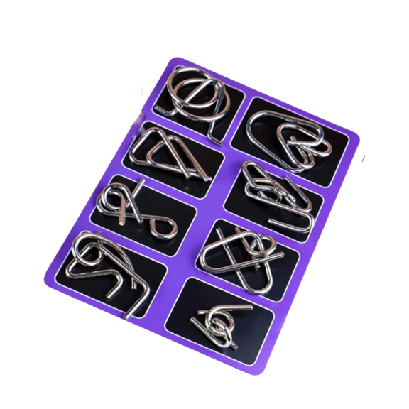 Metal Wire Puzzle Set of 8 with Pouch,brain teaser puzzles for adult & child, Chinese Ring Fidget Toy for Kids & Adults – Portable Party Favor 8pcs purple