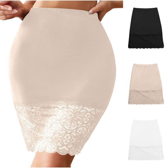 Daiosportswear Women's Satin Half Slip with Lace Trim Anti Static Underskirt Elastic Waist Long Slips for Under Dresses White XL